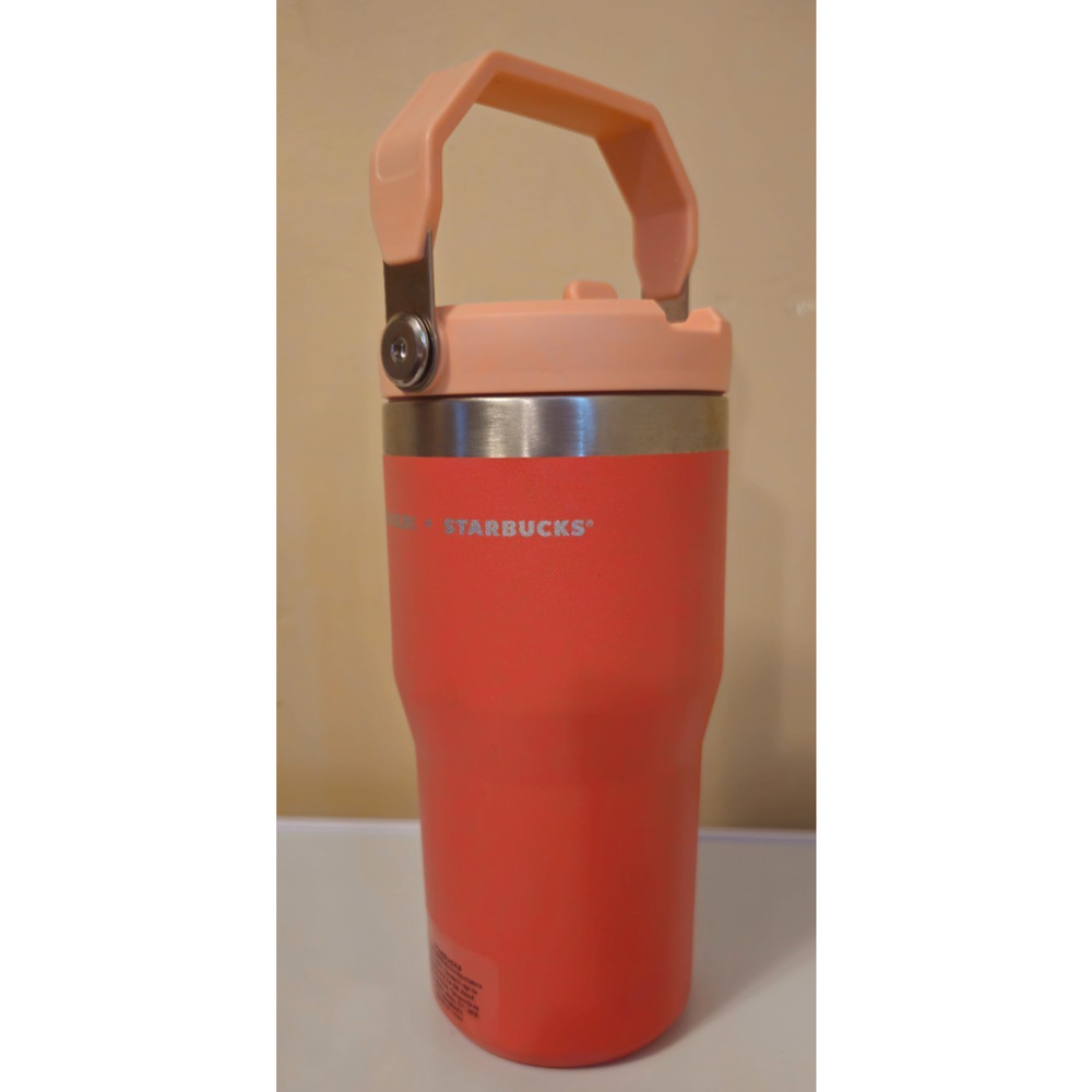 Stanley-Starbucks 20oz Tumbler Flip straw and Top Handle Coral/Salmon RARE